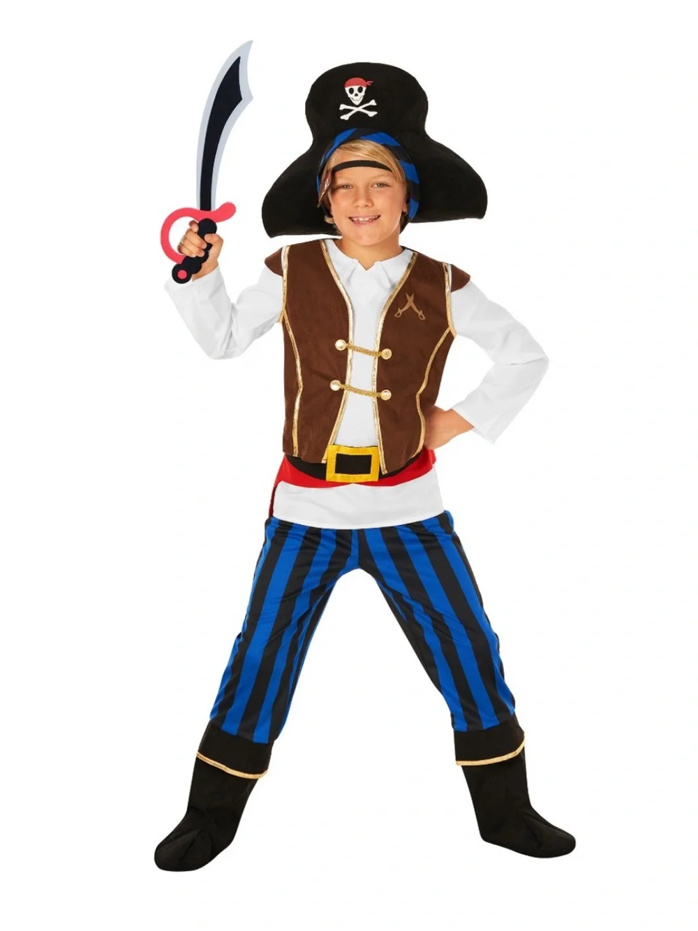 MORPH Blue Stripe Pirate Kids Halloween Costume kit Size large